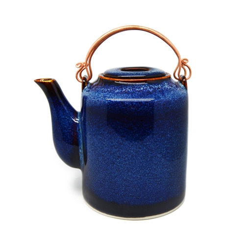 Small round teapot with bronze handles